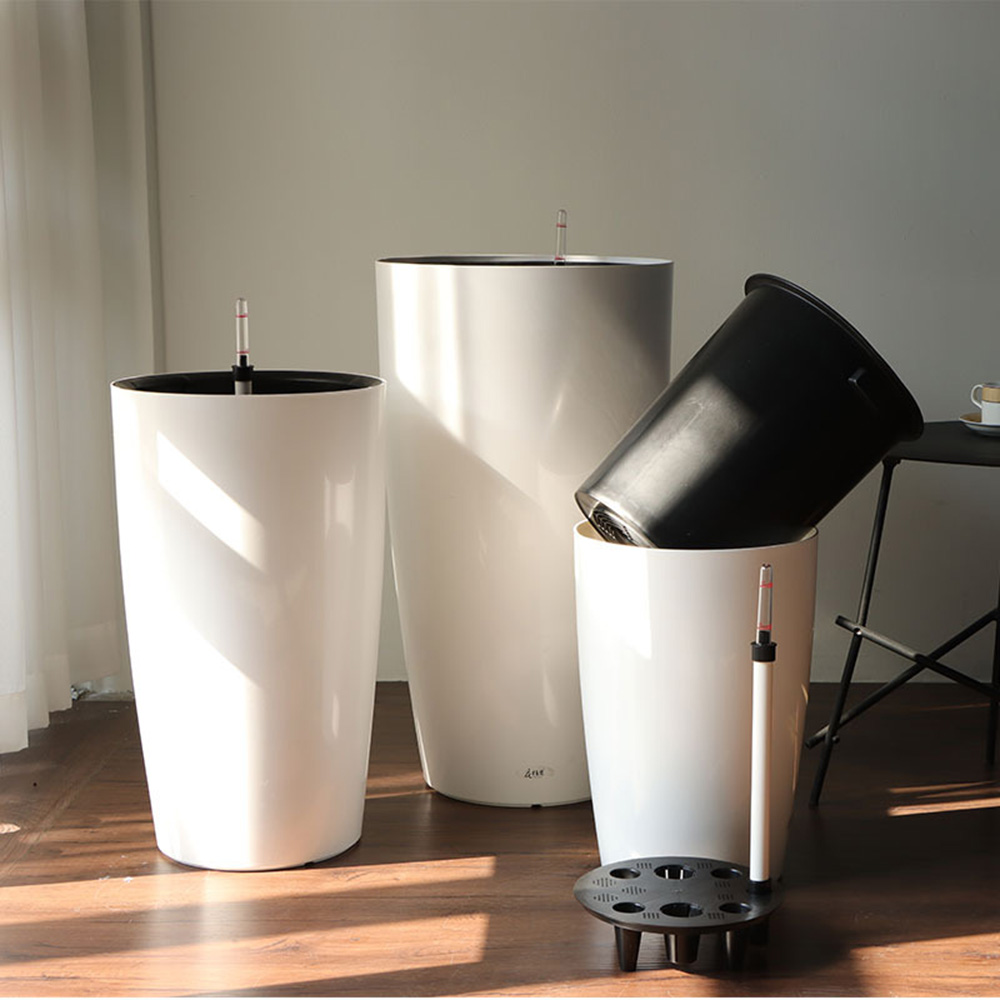 Caiyi 北歐 圓形高花盆自動吸水懶人花盆 落地式懶人自吸盆 免澆水, , large