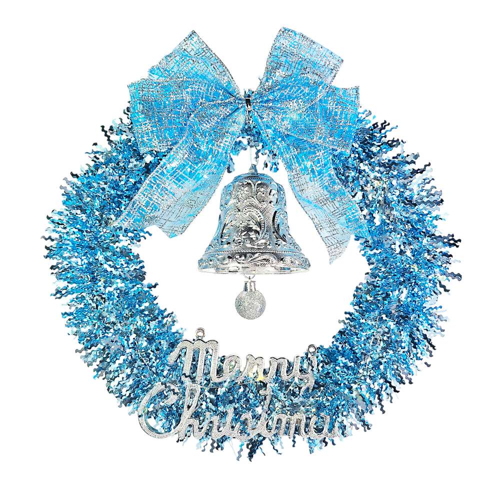 摩達客14吋夢幻土耳其藍系金蔥彎絲聖誕花圈_台灣工藝免組裝_本島免運費, , large