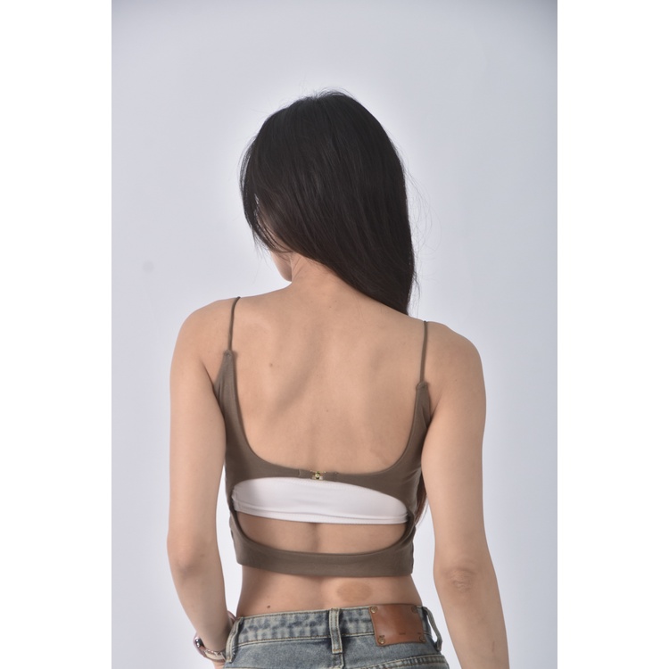 (S) 【安于晴Charlene私服】質感修身短版棉質露背綠色上衣二手衣, , large