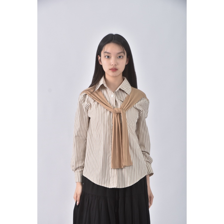 (M) hstyle韓牌質感拼接杏色長袖上衣二手衣, , large