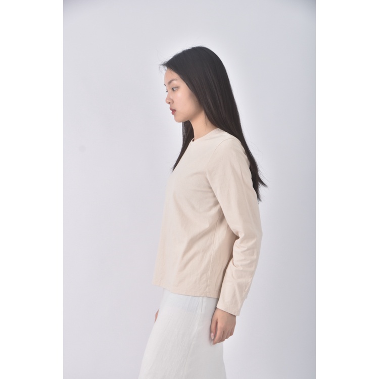 (S) gozo質感棉質杏色長袖上衣二手衣, , large