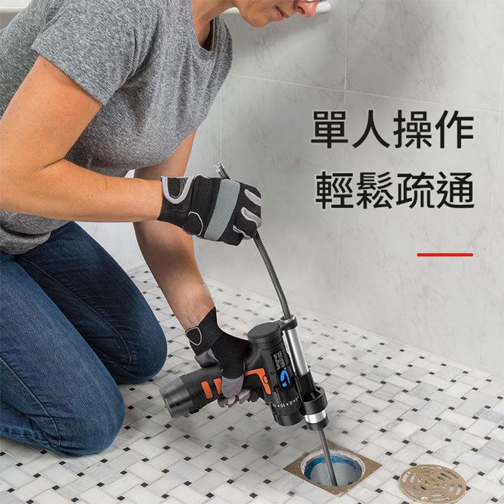 12V Automatic Clutch Pipe Cleaner, 1.5m, 3 Sections, 1 Battery, 1 Charger, , large