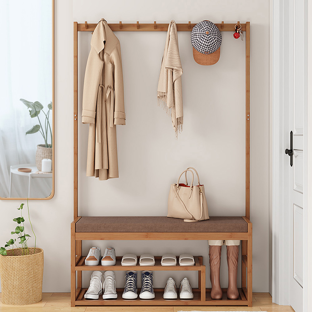 【AOTTO】日式玄關收納衣帽架換鞋凳-100公分(HA-036), , large