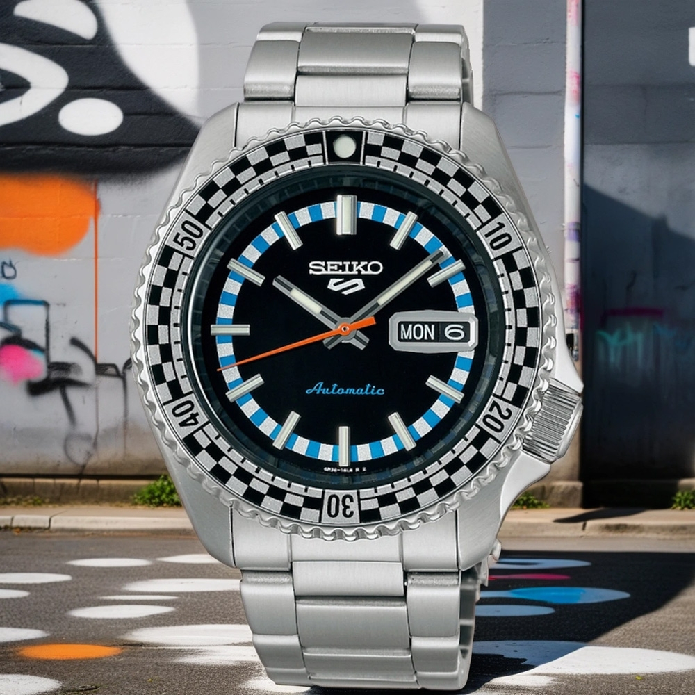 SEIKO 精工 5 Sports SKX 賽車方格旗機械錶-黑 4R36-15K0D(SRPK67K1), , large