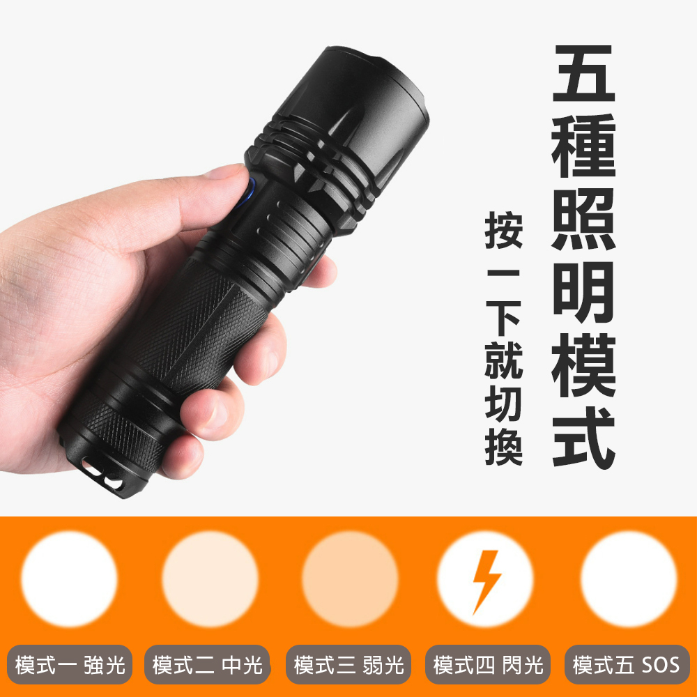 台灣現貨！P50強光手電筒 鋁合金 伸縮變焦 露營燈 Type-C USB充電手電筒 LED手電筒, , large