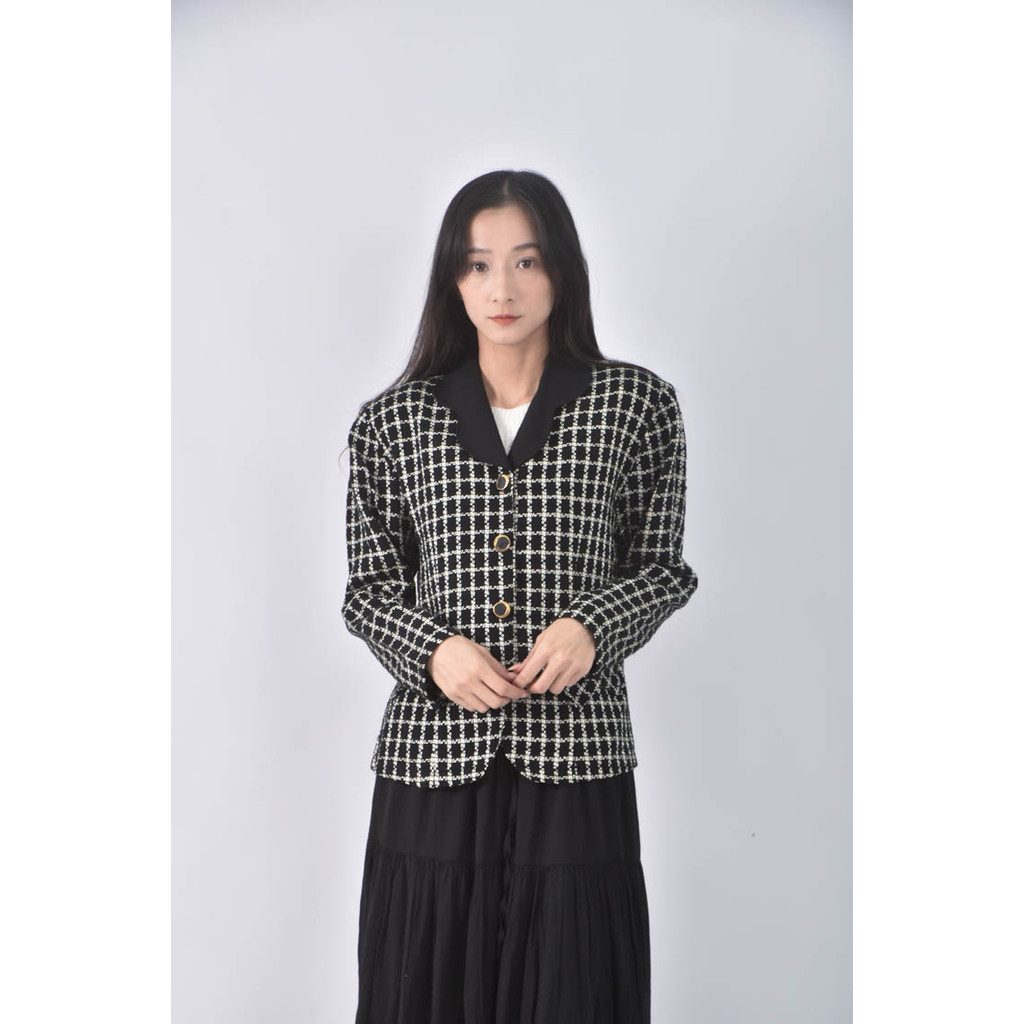 (L) sinziuan小香風排扣黑色外套二手衣, , large