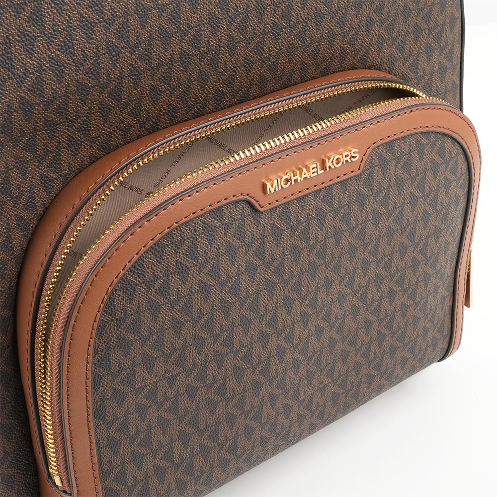 Michael Kors Jaycee 金字塗層帆布拉鍊口袋大款後背包(棕色), , large