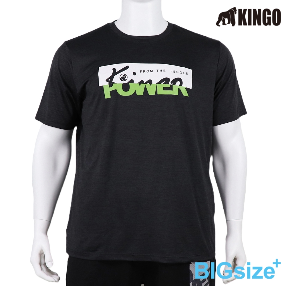 KINGO-大尺碼-排汗 圓領T-黑-413001, , large