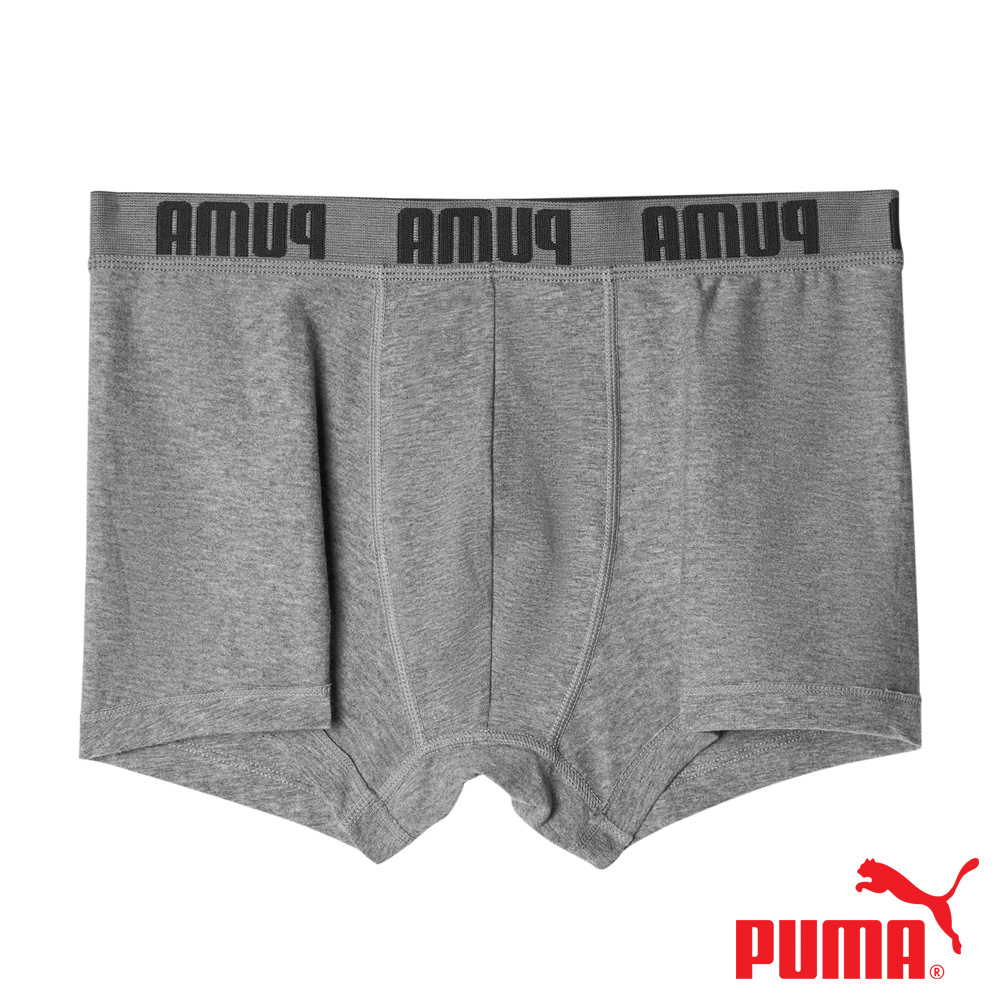 PUMA 平口內褲 1件組 彪馬 跳豹 男內褲 平角內褲 修身 防捲邊 貼合 耐穿 柔軟 棉質 排汗 透氣 抗菌 黑 灰, 灰,XL, large