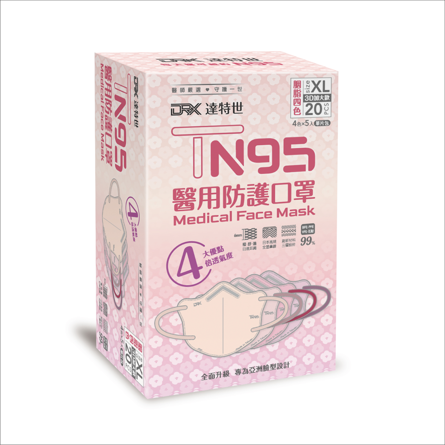 【DRX達特世】TN95醫用3D口罩-成人/兒童20入 (顏色/尺寸任選), , large