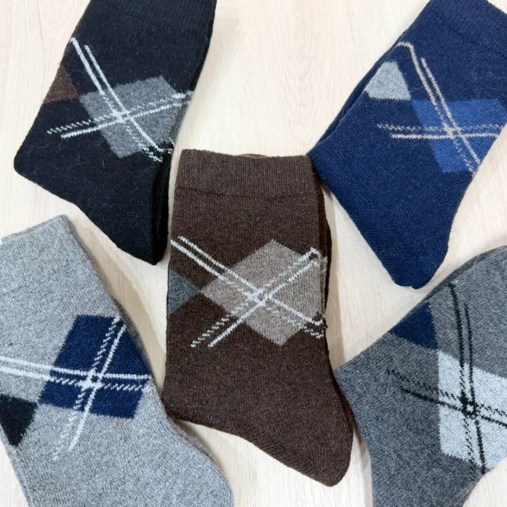 [Kaimi Cotton] 7-Pair Set – Random Colors – Winter Essential (Men’s) Premium Thermal Wool Socks – Cold-Proof / Warm / Long Winter Socks – Plaid Design, , large