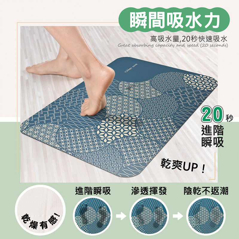 【Monster】 Soft Diatomaceous Earth Absorbent Mat &ndash; Window Blossom Series (60x40cm) &ndash; Charm Blue, , large
