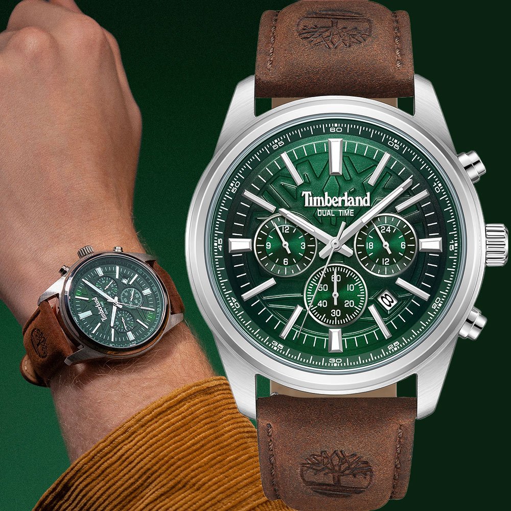 Timberland 天柏嵐 NORTHBRIDGE系列 三眼計時日曆手錶-綠/45mm TDWGF0041206, , large