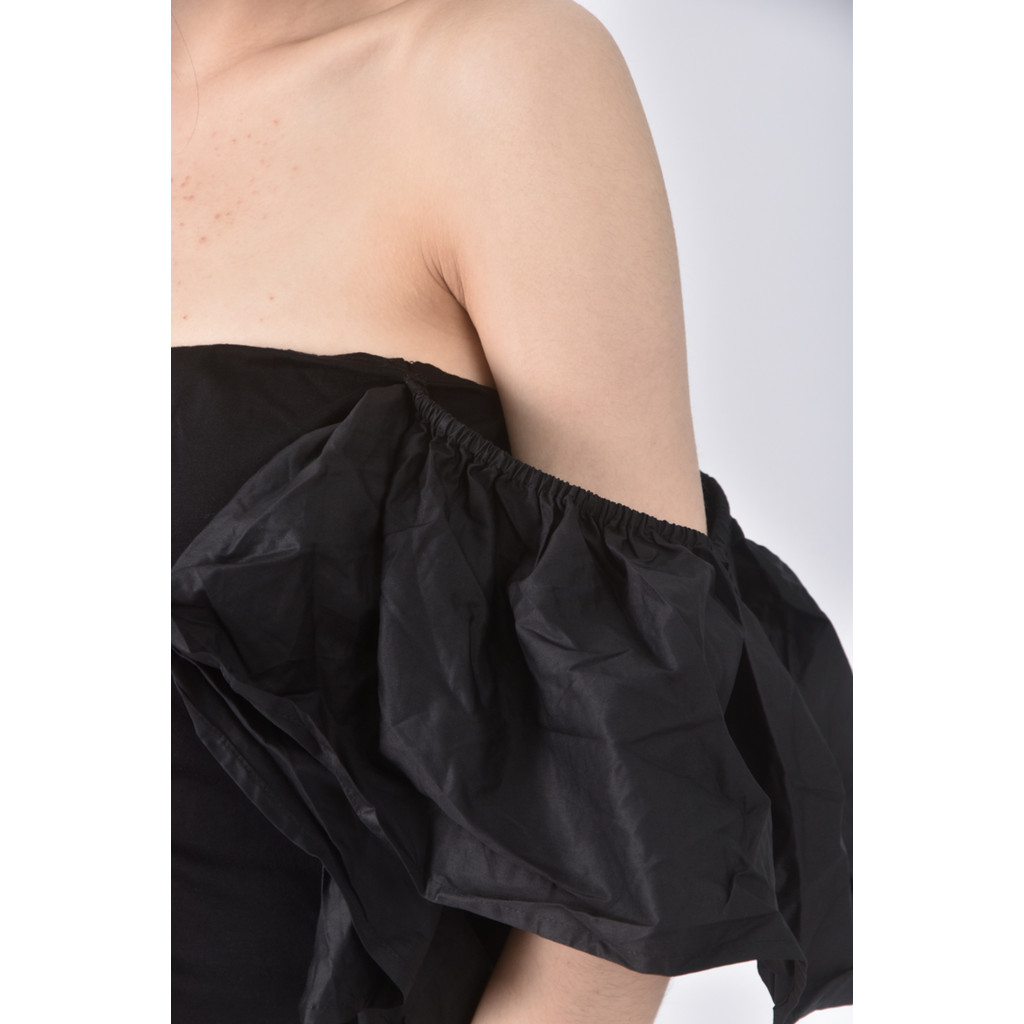 (S) stella lai質感棉質方領黑色上衣二手衣, , large