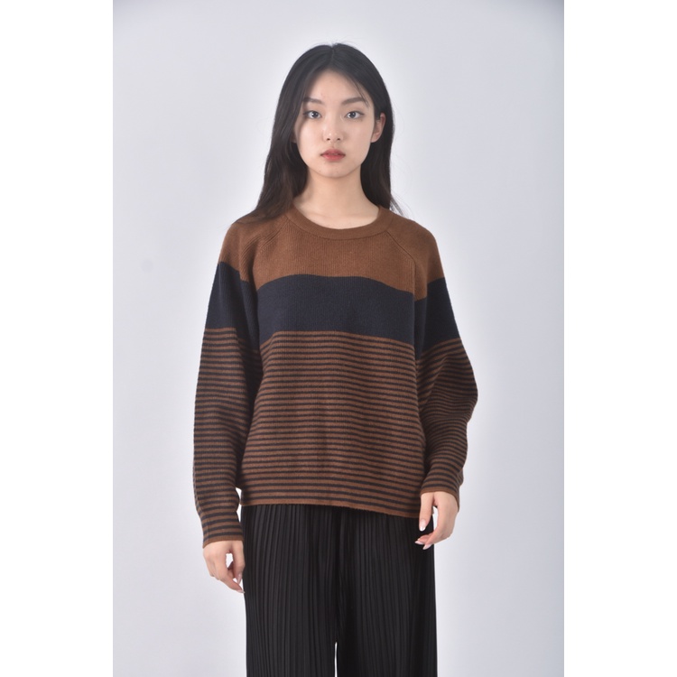 (2XL) xy studio針織條紋棕色長袖上衣二手衣, , large