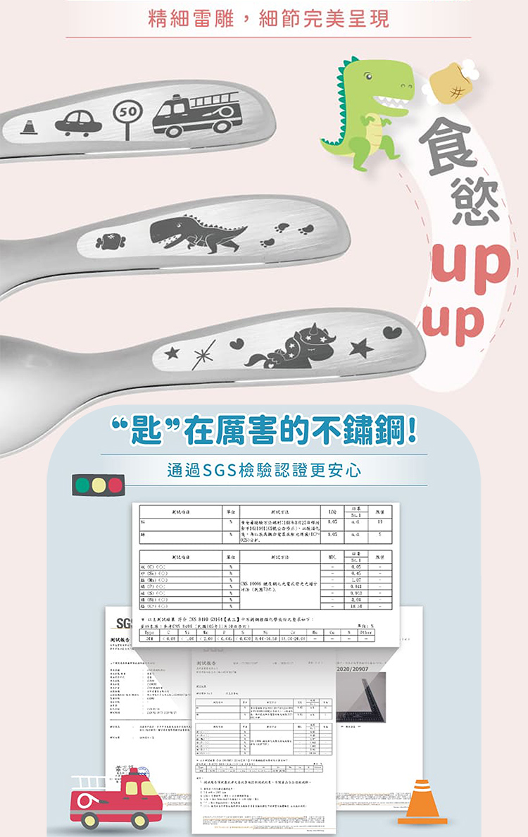 【一品川流】316不鏽鋼兒童平底匙-獨角獸x3入+兒童叉x3入-1組, , large
