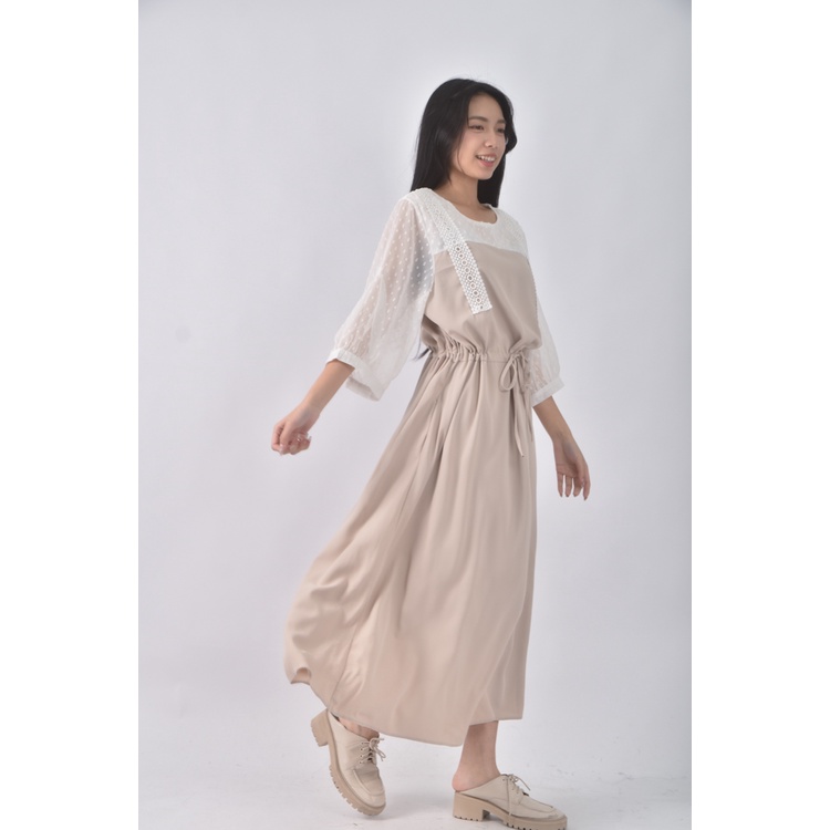 (S) 質感跳色杏色洋裝二手衣, , large