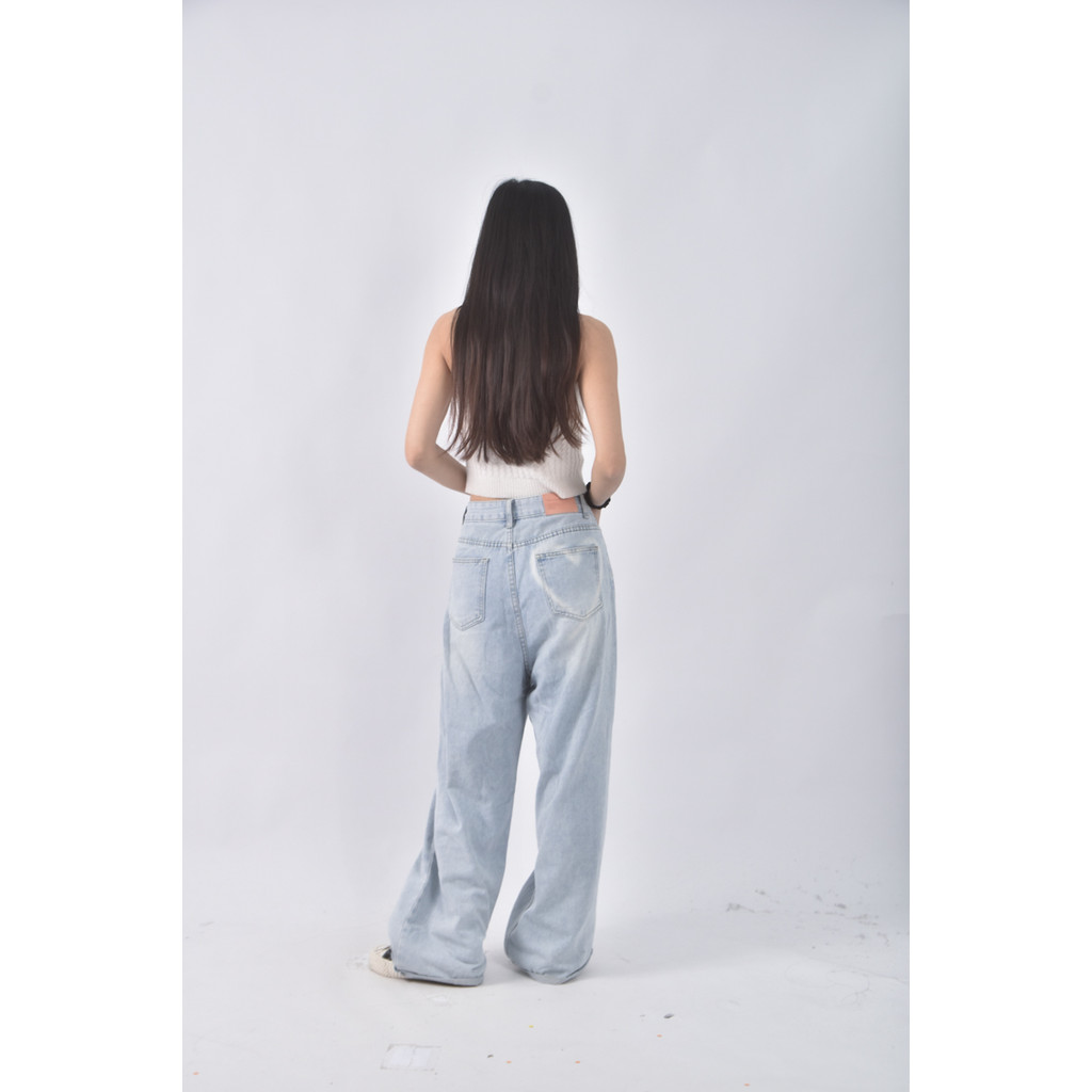 (XL) ks fashion高腰丹寧牛仔寬版藍色長褲二手衣, , large