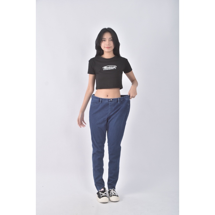 (2XL) lativ丹寧牛仔質感棉質藍色長褲二手衣, , large