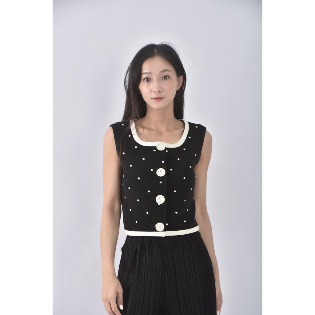 (S) o girl點點黑色上衣二手衣, , large