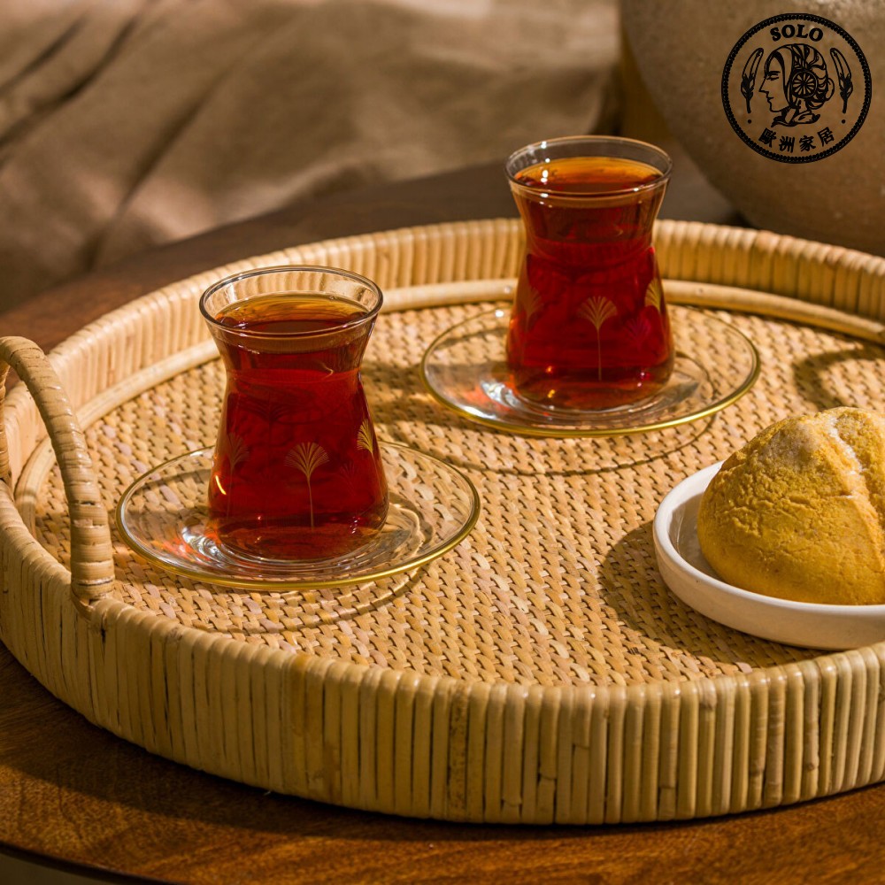 【SOLO Vintage】LCW Home 130ml Golden Palm Glass Tea Cups Set Made in Turkey, , large