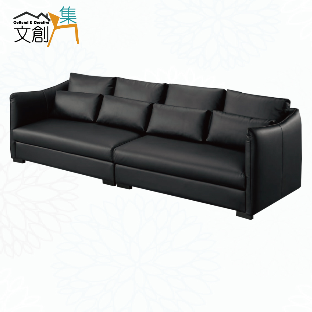 【文創集】愛達黑色透氣皮革四人座沙發椅, , large
