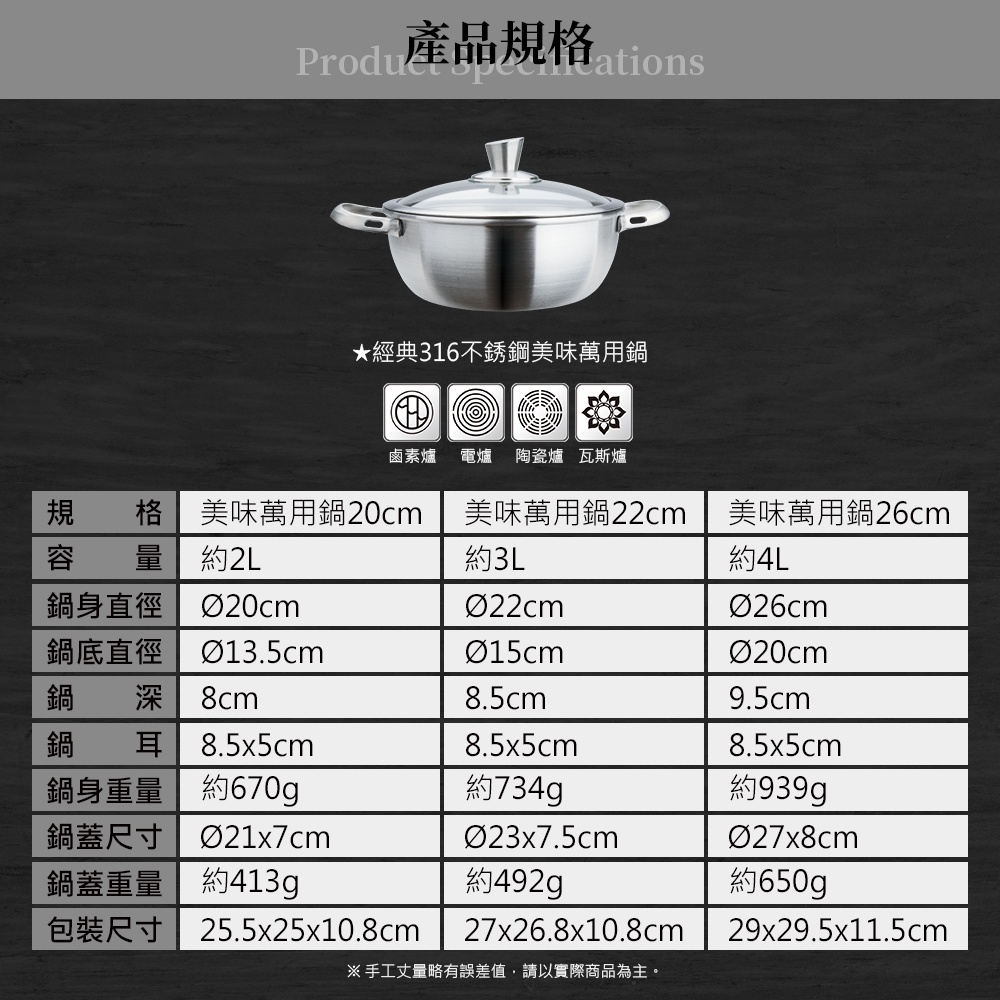 Miyaco 米雅可 經典316不銹鋼美味萬用鍋湯鍋調理鍋附蓋 22cm-Leidea樂德兒, , large