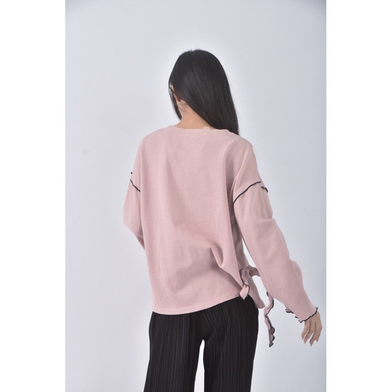 (XL) macaron韓牌質感圓領粉色長袖上衣二手衣, , large