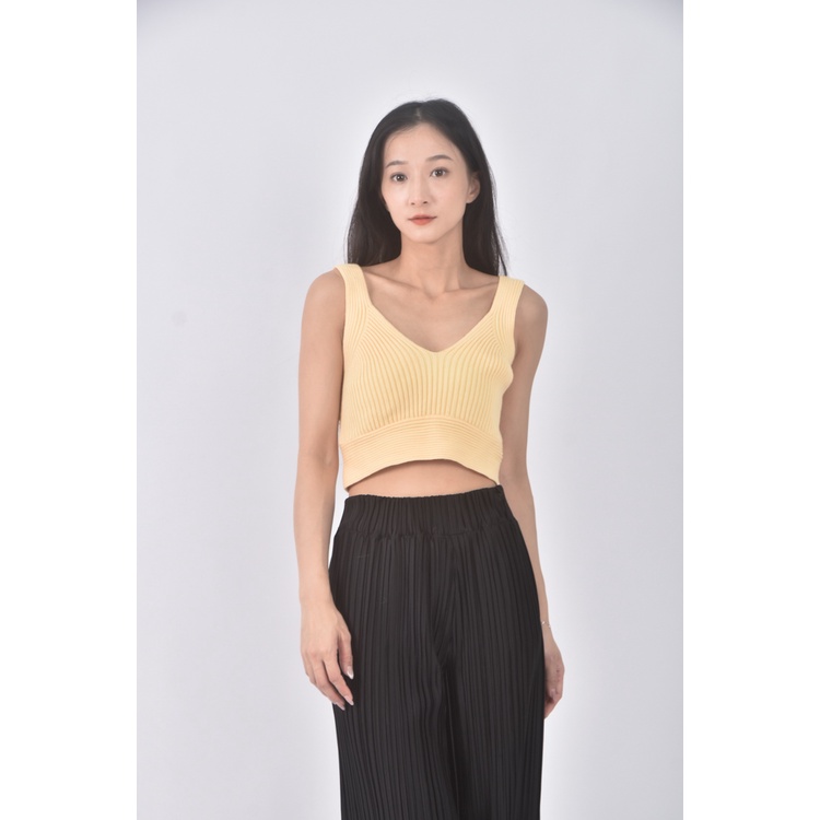 (S) air space質感修身短版無袖黃色上衣二手衣, , large