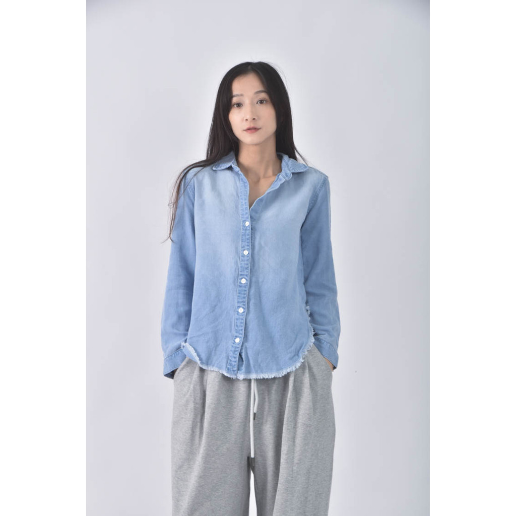 (S) bella dahl質感仿舊藍色長袖上衣二手衣, , large