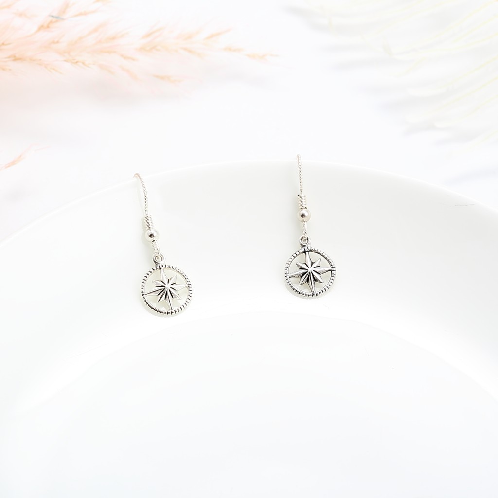 【Angel & Me】幸運 羅盤 八芒星 Compass s925 純銀 耳環 耳夾 生日 禮物, , large