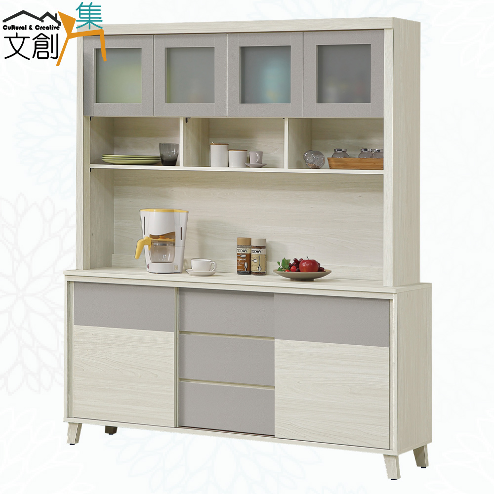 【文創集】泰勒曼5.3尺開＆推門三抽高餐櫃組合(客約商品), , large