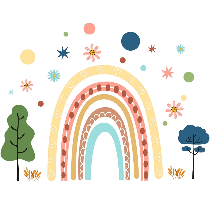 [Chenda Applied Materials] Rainbow & Flower Wall Decals for Kids, , large