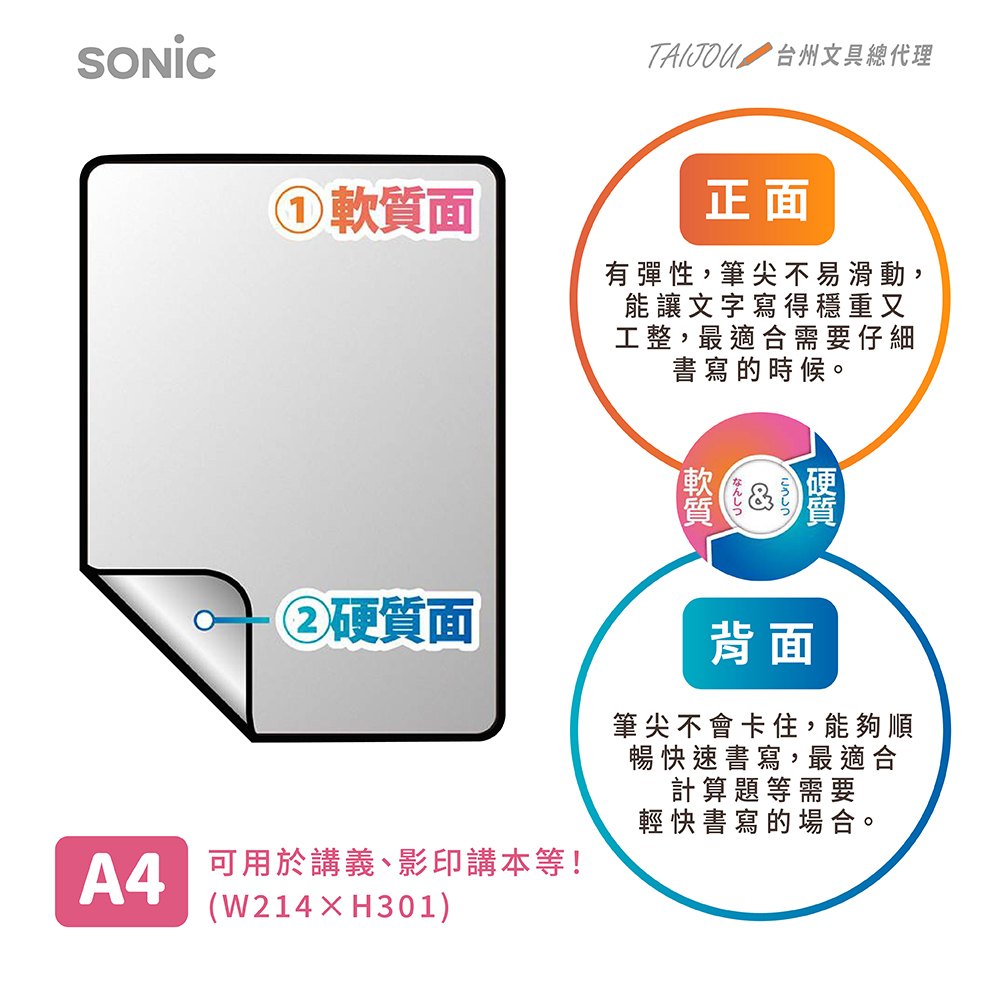 【龍品文創】SONIC  A4 軟硬雙面墊板 SK-4092-T, , large