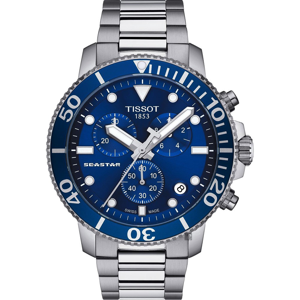 TISSOT 天梭 Seastar 1000 海洋之星300米潛水計時錶-藍x銀/45mm T1204171104100, , large