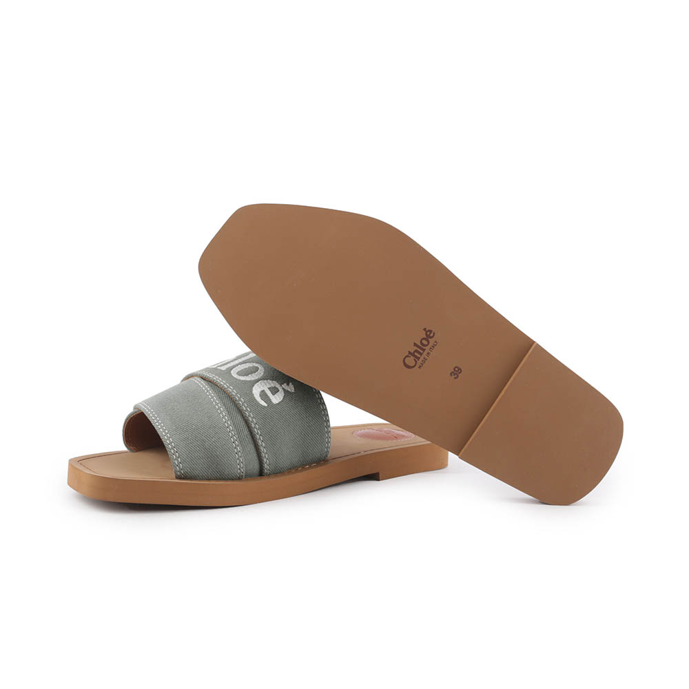 CHLOE' WOODY FLAT MULE 棉質牛仔平底拖鞋37/森林綠, , large