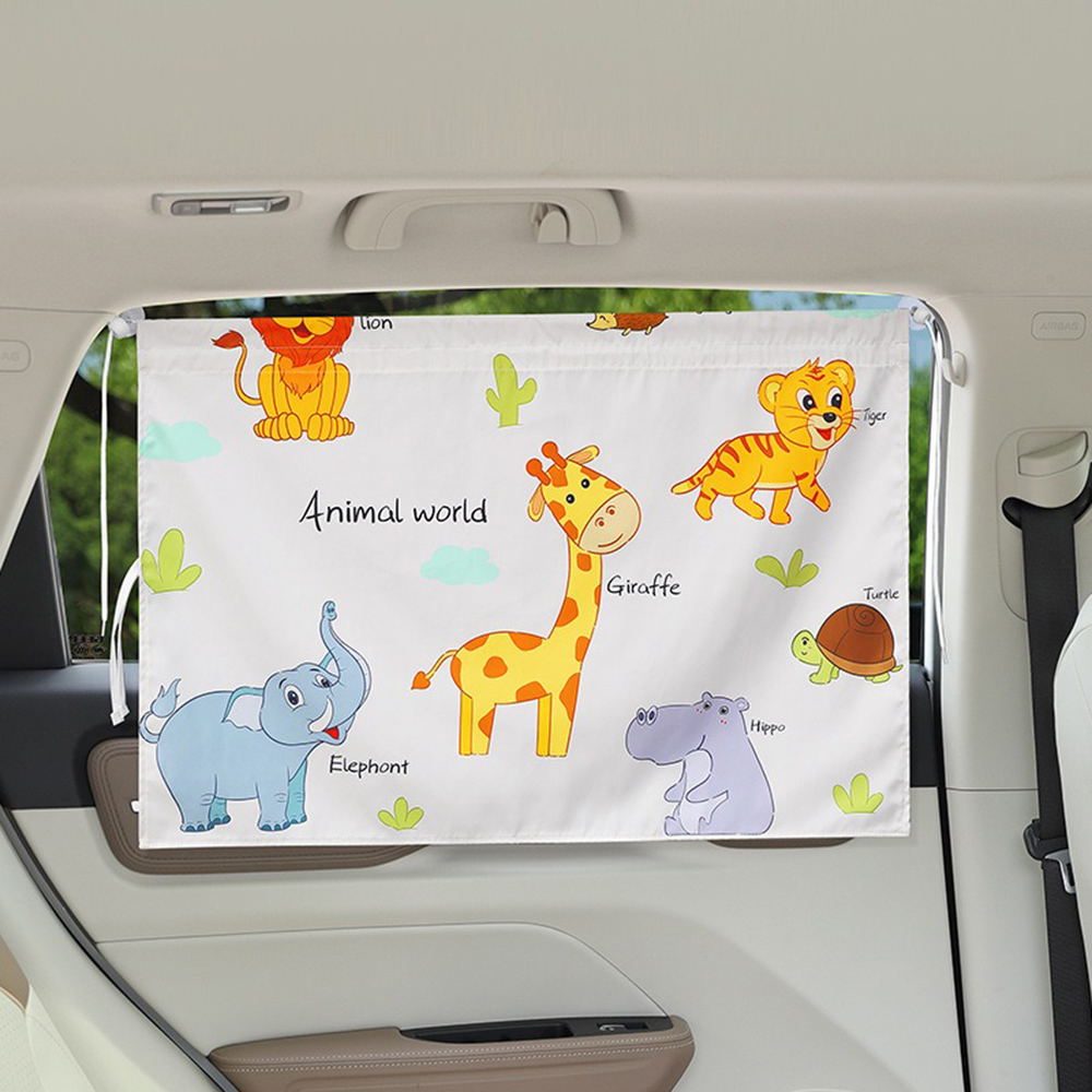 【花太太】吸盤式卡通汽車遮陽簾 防曬隔熱遮光車用窗簾(2入組) -動物彩繪, , large