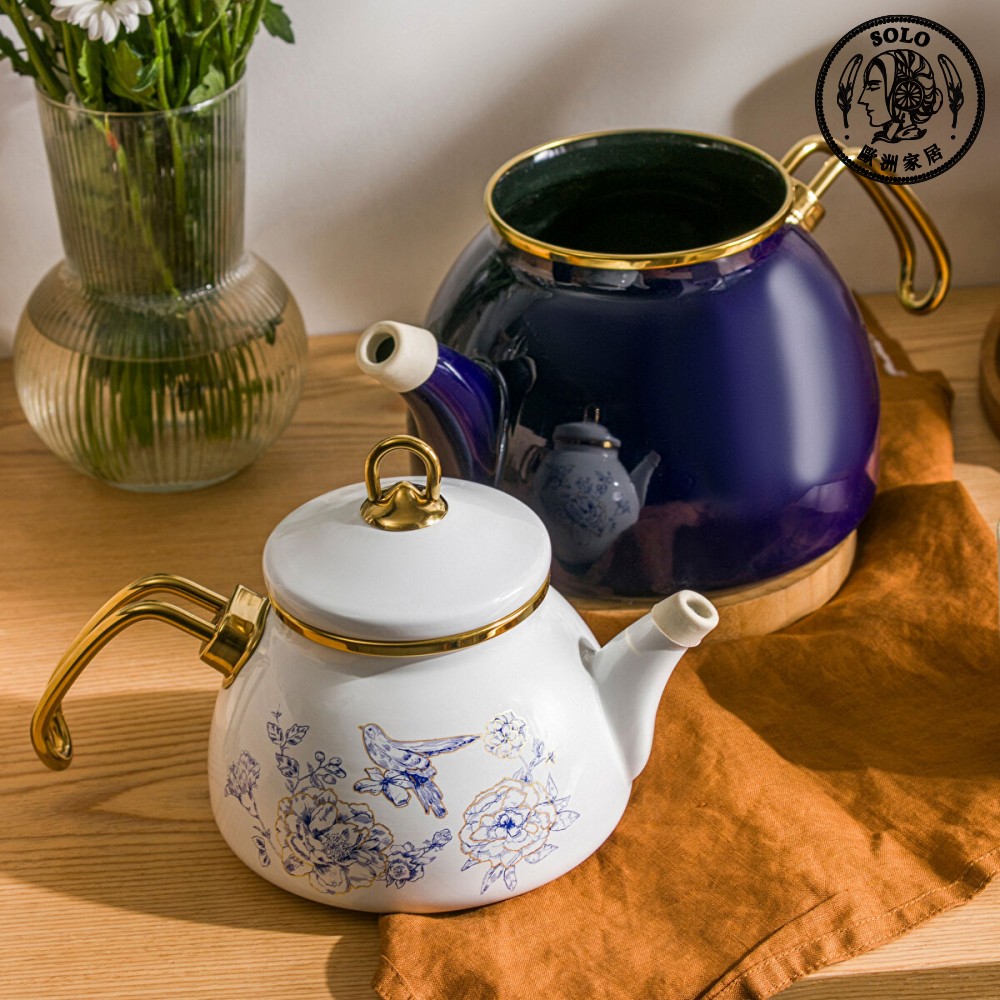 【SOLO歐洲家居】LCW Home 土耳其製 藍瓷花 琺瑯壺 子母茶壺 1.1L＋2.3L, , large
