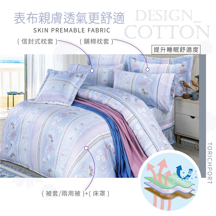 【多利寶寢具】FITNESS 精梳棉單人床包枕套二件組-安東尼爾-藍, , large