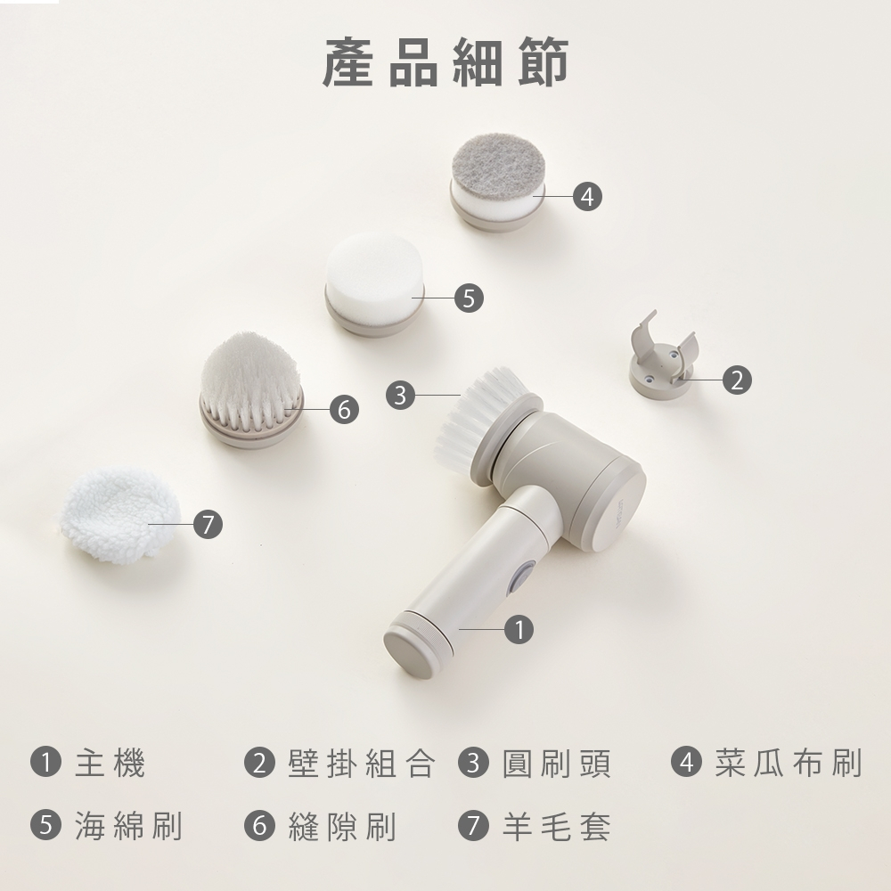 預購 ARTISAN奧堤森 電動清潔刷 多功能 無線電動 清洗刷 清洗機 浴室 廚房 打蠟 碗盤 磁磚 玻璃  暖月灰, , large