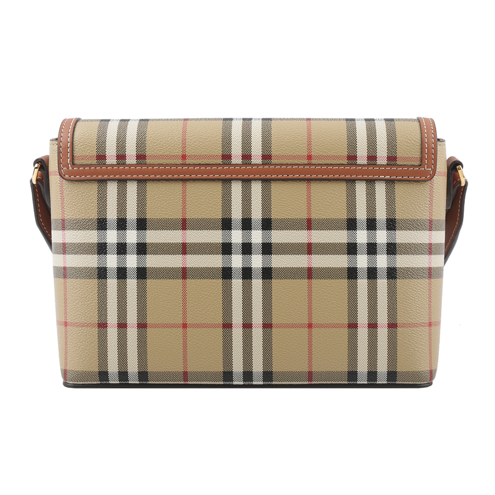 BURBERRY Note Vintage 格紋拼皮革翻蓋斜背包/ 石楠木棕色, , large