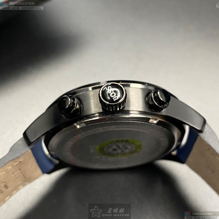 [星晴錶業]BOSS手錶,44mm,HB1513563鐵灰錶面黑錶殼寶藍真皮皮革錶帶款, , large