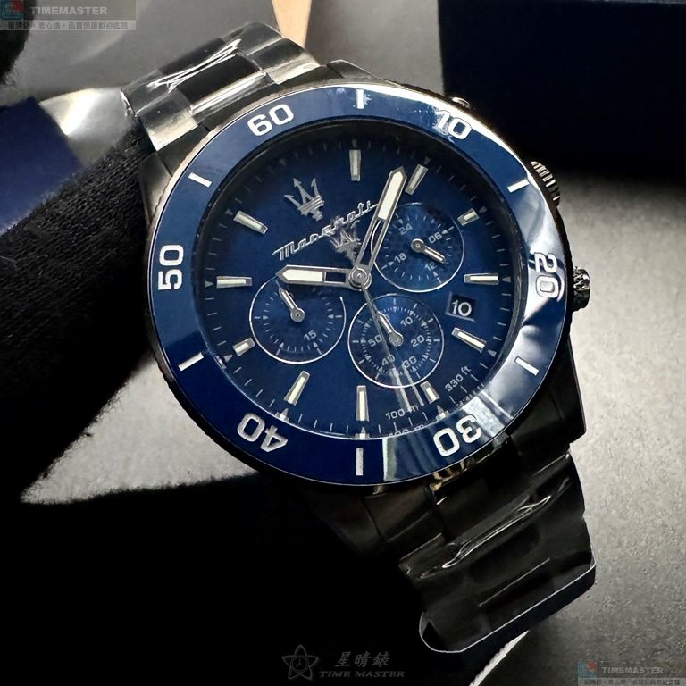 [星晴錶業]MASERATI手錶,44mm,R8873600005寶藍色錶面寶藍錶殼深黑色精鋼錶帶款, , large