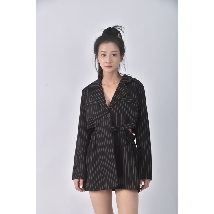 (S) 【安于晴Charlene私服】y j質感西裝露腰黑色洋裝二手衣, , large