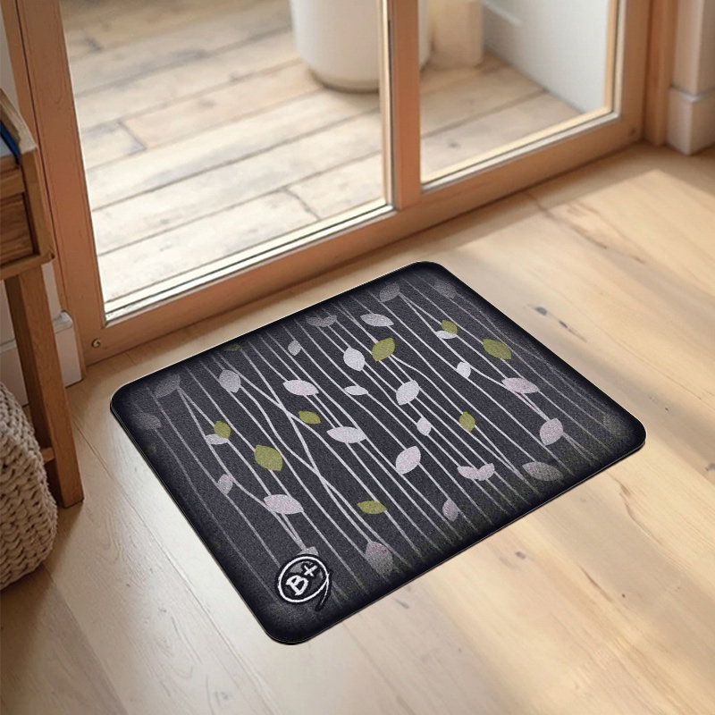 【Monster】 B+ Soft Diatomaceous Earth Absorbent Mat – Twin Leaf (45x40cm) – Green & Silver, , large