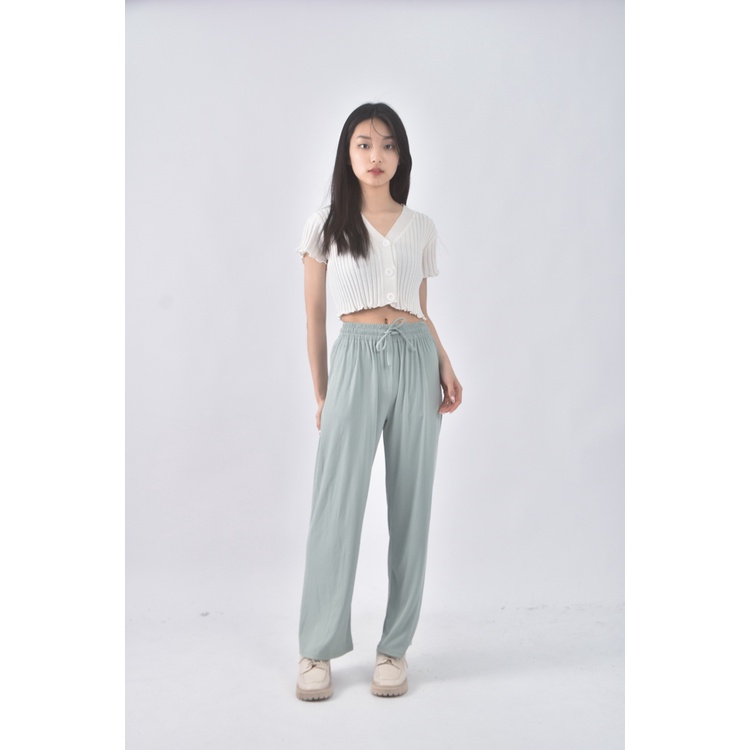 (M) 高腰休閒綠色長褲二手衣, , large