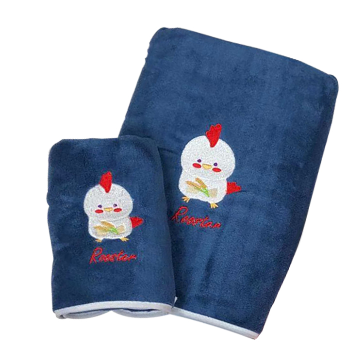 12生肖 珊瑚絨毛巾浴巾 【粉色/藍色】彩色刺繡 牛年 毛巾 3秒瞬吸 活性印染 掛耳設計 十二生肖 生肖, , large