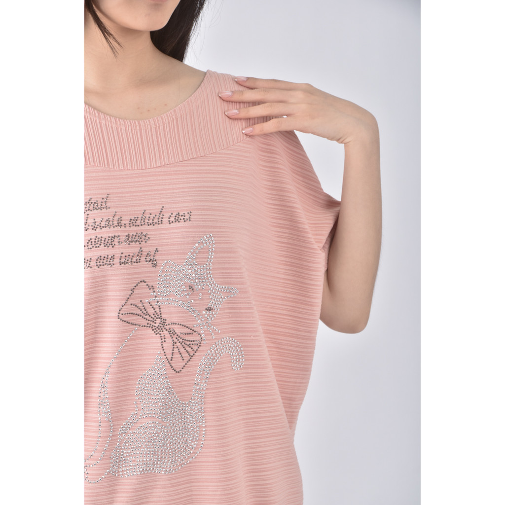 (XL) 水鑽粉色短袖上衣二手衣, , large