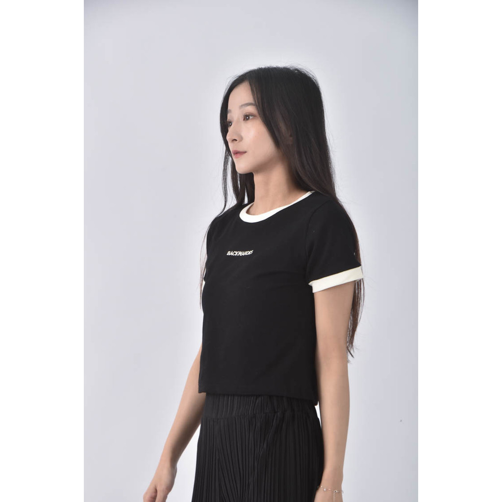(S) 【粿粿私服】l 16撞色黑色短袖上衣二手衣, , large