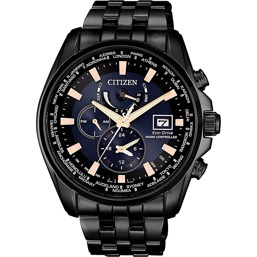 CITIZEN 星辰 海中晨曦亞洲限定款 光動能電波錶-藍x黑/44mm AT9039-51L, , large